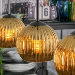 Lampes Dorées-hofstein Koyoto Suspension, Boule lumineuse, Suspension Or, 3 lumières