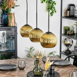 Lampes Dorées-hofstein Koyoto Suspension, Boule lumineuse, Suspension Or, 3 lumières