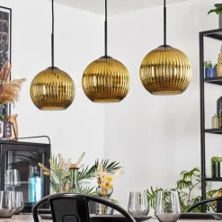 Lampes Dorées-hofstein Koyoto Suspension, Boule lumineuse, Suspension Or, 3 lumières