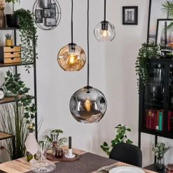 hofstein Koyoto Suspension, Boule lumineuse, Suspension, Suspension grappe Ambre, Clair, Fumé, 3 lumières