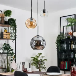 hofstein Koyoto Suspension, Boule lumineuse, Suspension, Suspension grappe Ambre, Clair, Fumé, 3 lumières