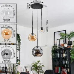 hofstein Koyoto Suspension, Boule lumineuse, Suspension, Suspension grappe Ambre, Clair, Fumé, 3 lumières