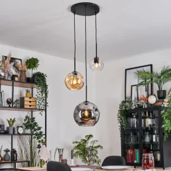 hofstein Koyoto Suspension, Boule lumineuse, Suspension, Suspension grappe Ambre, Clair, Fumé, 3 lumières