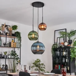 hofstein Koyoto Suspension, Boule lumineuse, Suspension, Suspension grappe Bleu, Vert, Cuivré, 3 lumières