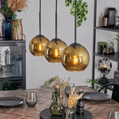 hofstein Koyoto Suspension, Boule lumineuse, Suspension Or, 3 lumières