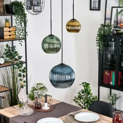 Lampes Dorées-hofstein Koyoto Suspension, Boule lumineuse, Suspension, Suspension grappe 30 cm Bleu, Or, Vert, 3 lumières