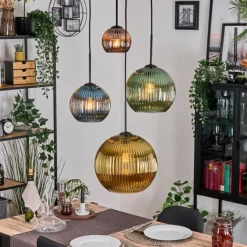 Lampes Dorées-hofstein Koyoto Suspension, Boule lumineuse, Suspension Bleu, Or, Vert, Cuivré, 4 lumières