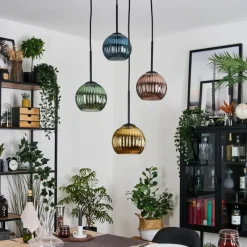 Lampes Dorées-hofstein Koyoto Suspension, Boule lumineuse, Suspension 35 cm Bleu, Or, Vert, Cuivré, 4 lumières