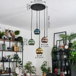 Lampes Dorées-hofstein Koyoto Suspension, Boule lumineuse, Suspension 35 cm Bleu, Or, Vert, Cuivré, 4 lumières