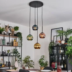 Lampes Dorées-hofstein Koyoto Suspension, Boule lumineuse, Suspension 35 cm Bleu, Or, Vert, Cuivré, 4 lumières