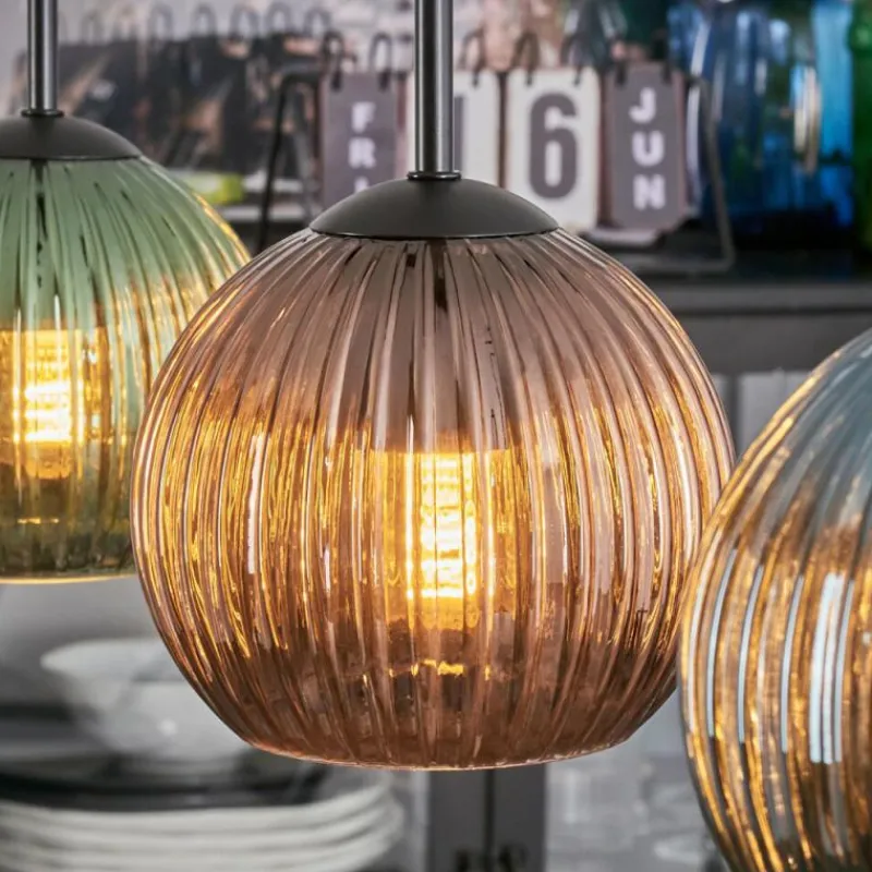 hofstein Koyoto Suspension, Boule lumineuse, Suspension Bleu, Vert, Cuivré, 3 lumières