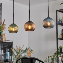 hofstein Koyoto Suspension, Boule lumineuse, Suspension Bleu, Vert, Cuivré, 3 lumières