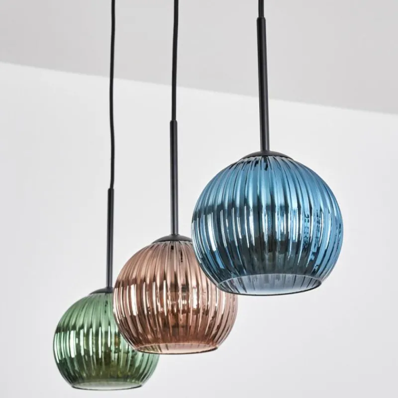 hofstein Koyoto Suspension, Boule lumineuse, Suspension Bleu, Vert, Cuivré, 3 lumières