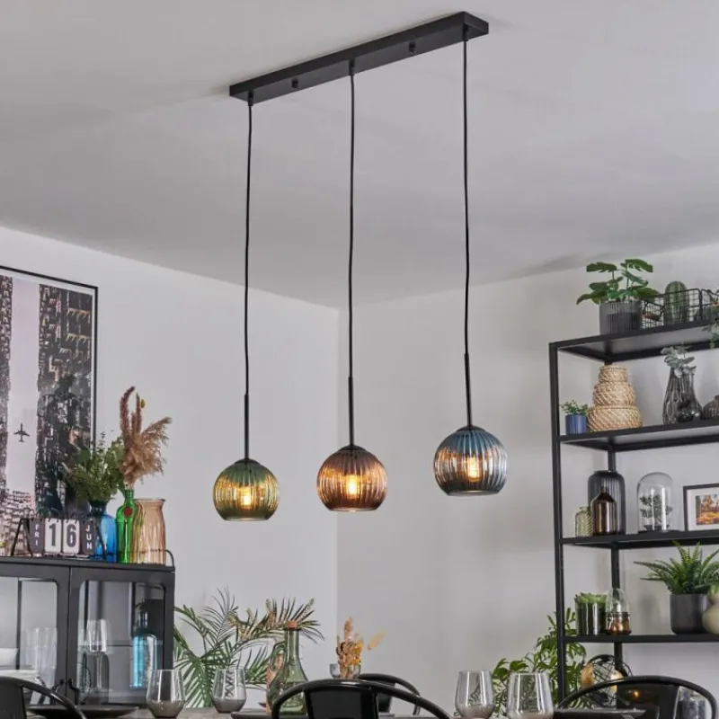 hofstein Koyoto Suspension, Boule lumineuse, Suspension Bleu, Vert, Cuivré, 3 lumières