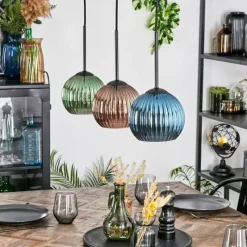 hofstein Koyoto Suspension, Boule lumineuse, Suspension Bleu, Vert, Cuivré, 3 lumières