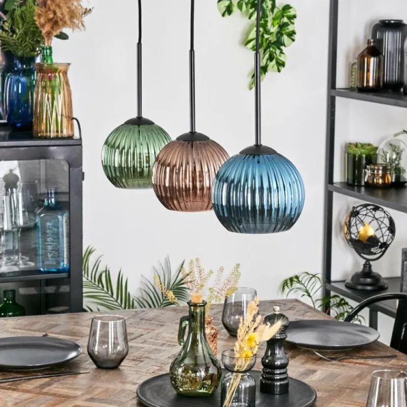 hofstein Koyoto Suspension, Boule lumineuse, Suspension Bleu, Vert, Cuivré, 3 lumières