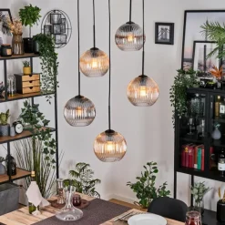 hofstein Koyoto Suspension, Boule lumineuse, Suspension grappe Ambre, Clair, Fumé, 5 lumières