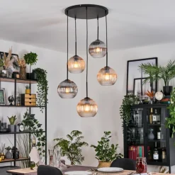 hofstein Koyoto Suspension, Boule lumineuse, Suspension grappe Ambre, Clair, Fumé, 5 lumières