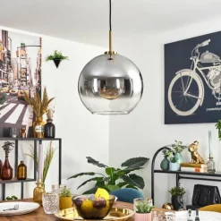 Lampes Dorées-hofstein Koyoto Suspension, Boule lumineuse, Suspension Or, Noir, 1 lumière