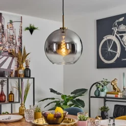 Lampes Dorées-hofstein Koyoto Suspension, Boule lumineuse, Suspension Or, Noir, 1 lumière