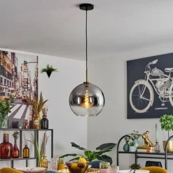 Lampes Dorées-hofstein Koyoto Suspension, Boule lumineuse, Suspension Or, Noir, 1 lumière