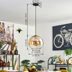 hofstein Koyoto Suspension, Boule lumineuse, Suspension Or, Noir, 1 lumière