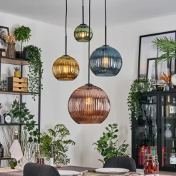 Lampes Dorées-hofstein Koyoto Suspension, Boule lumineuse, Suspension grappe 35 cm Ambre, Or, Cuivré, Fumé, 4 lumières