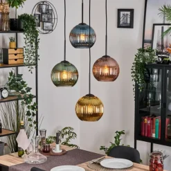 Lampes Dorées-hofstein Koyoto Suspension, Boule lumineuse, Suspension grappe 35 cm Bleu, Or, Vert, Cuivré, 4 lumières