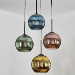 Lampes Dorées-hofstein Koyoto Suspension, Boule lumineuse, Suspension grappe 35 cm Bleu, Or, Vert, Cuivré, 4 lumières