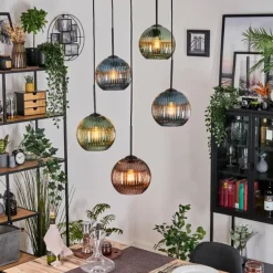 hofstein Koyoto Suspension, Boule lumineuse, Suspension grappe 45 cm Bleu, Vert, Cuivré, 5 lumières