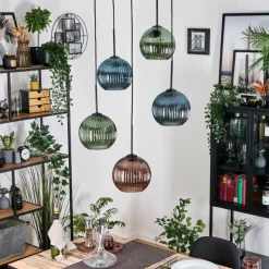 hofstein Koyoto Suspension, Boule lumineuse, Suspension grappe 45 cm Bleu, Vert, Cuivré, 5 lumières