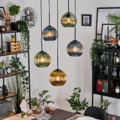 Lampes Dorées-hofstein Koyoto Suspension, Boule lumineuse, Suspension grappe 45 cm Bleu, Or, Vert, 5 lumières