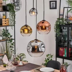 Lampes Dorées-hofstein Koyoto Suspension, Boule lumineuse, Suspension grappe Chrome, Or, Clair, Cuivré, Fumé, 4 lumières