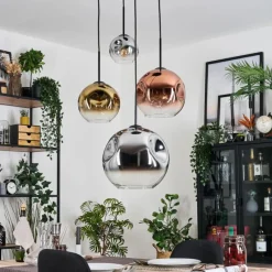 Lampes Dorées-hofstein Koyoto Suspension, Boule lumineuse, Suspension grappe Chrome, Or, Clair, Cuivré, Fumé, 4 lumières