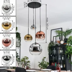 Lampes Dorées-hofstein Koyoto Suspension, Boule lumineuse, Suspension grappe Chrome, Or, Clair, Cuivré, Fumé, 4 lumières