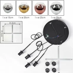 Lampes Dorées-hofstein Koyoto Suspension, Boule lumineuse, Suspension grappe Chrome, Or, Clair, Cuivré, Fumé, 4 lumières