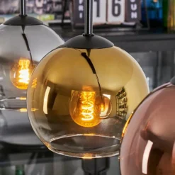 Lampes Dorées-hofstein Koyoto Suspension, Boule lumineuse, Suspension Or, Clair, Cuivré, Fumé, 4 lumières