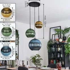 hofstein Koyoto Suspension, Boule lumineuse, Suspension grappe 30 cm Bleu, Or, Vert, 3 lumières