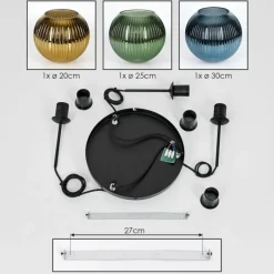 hofstein Koyoto Suspension, Boule lumineuse, Suspension grappe 30 cm Bleu, Or, Vert, 3 lumières