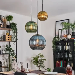 hofstein Koyoto Suspension, Boule lumineuse, Suspension grappe 30 cm Bleu, Or, Vert, 3 lumières