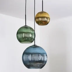 hofstein Koyoto Suspension, Boule lumineuse, Suspension grappe 30 cm Bleu, Or, Vert, 3 lumières