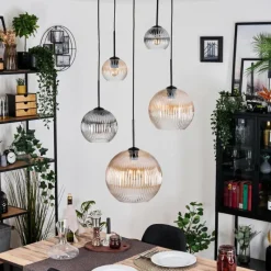 hofstein Koyoto Suspension, Boule lumineuse, Suspension grappe Ambre, Clair, Fumé, 5 lumières