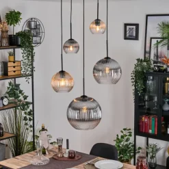 hofstein Koyoto Suspension, Boule lumineuse, Suspension grappe Ambre, Clair, Fumé, 5 lumières