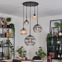 hofstein Koyoto Suspension, Boule lumineuse, Suspension grappe Ambre, Clair, Fumé, 5 lumières