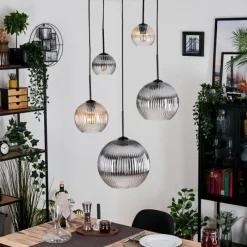 hofstein Koyoto Suspension, Boule lumineuse, Suspension grappe Ambre, Clair, Fumé, 5 lumières