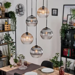 Suspension Verre Fumé-hofstein Koyoto Suspension, Boule lumineuse, Suspension grappe Ambre, Clair, Fumé, 5 lumières