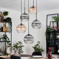 Suspension Verre Fumé-hofstein Koyoto Suspension, Boule lumineuse, Suspension grappe Ambre, Clair, Fumé, 5 lumières