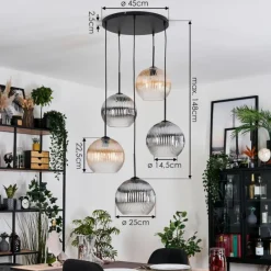 Suspension Verre Fumé-hofstein Koyoto Suspension, Boule lumineuse, Suspension grappe Ambre, Clair, Fumé, 5 lumières