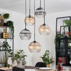 hofstein Koyoto Suspension, Boule lumineuse, Suspension grappe Ambre, Clair, Fumé, 5 lumières