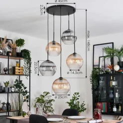 hofstein Koyoto Suspension, Boule lumineuse, Suspension grappe Ambre, Clair, Fumé, 5 lumières